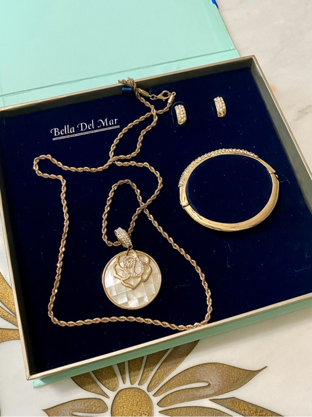 Gold Jewelry Set Mother of Pearl Pendant